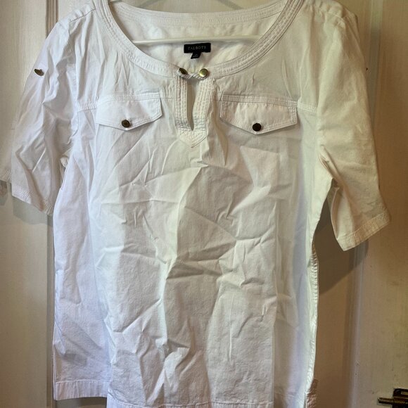 Talbots ss size 14 white blouse with brass button accents - Picture 1 of 6